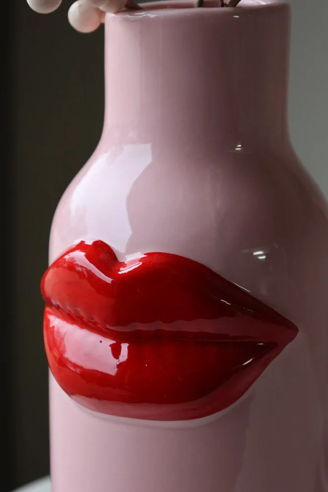 Pink Ceramic Vase With Luscious Red Lips