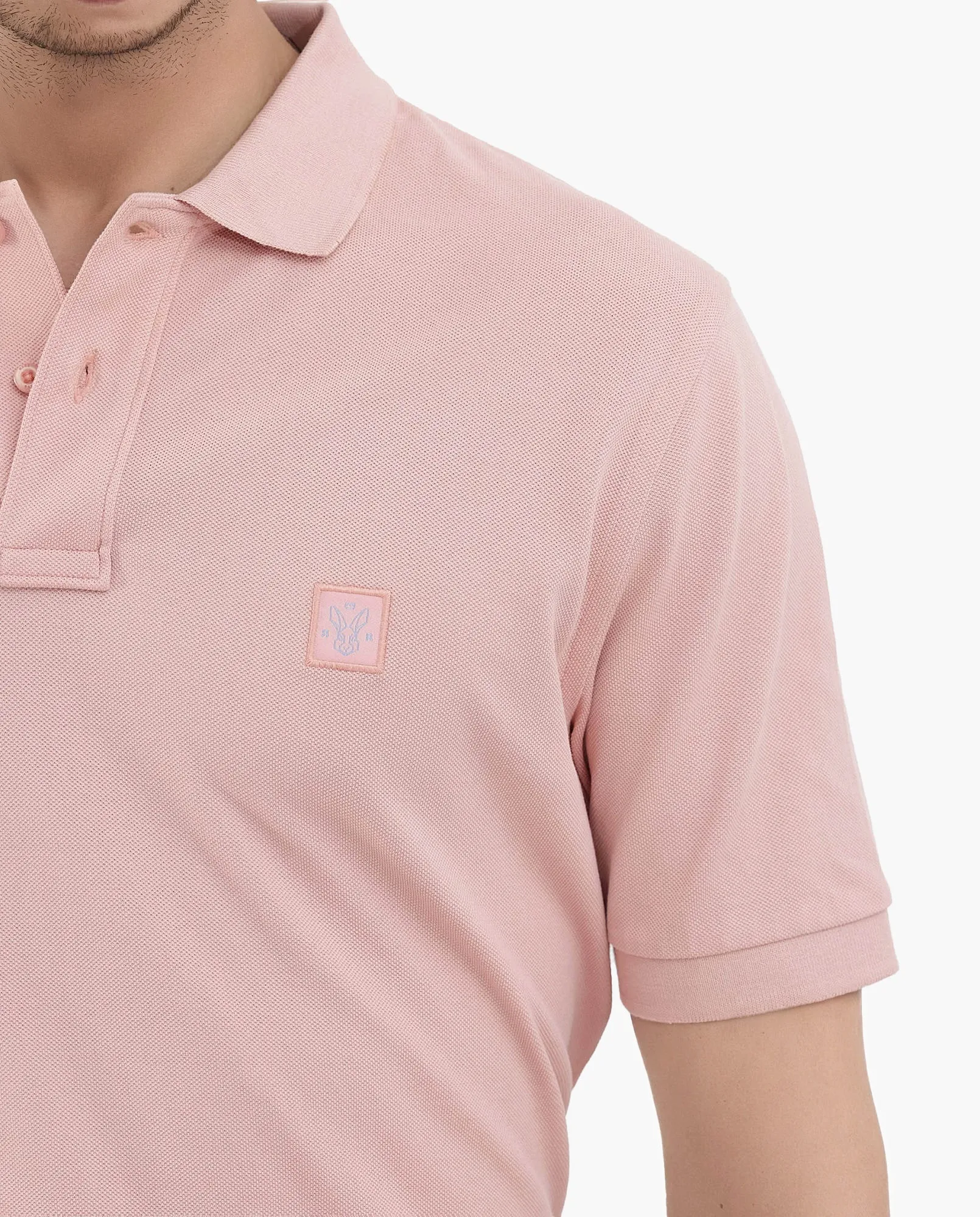 Rare Rabbit Mens Paret-Pastel Pastel Peach Short Sleeve Embroidered Logo Solid Polo T-Shirt