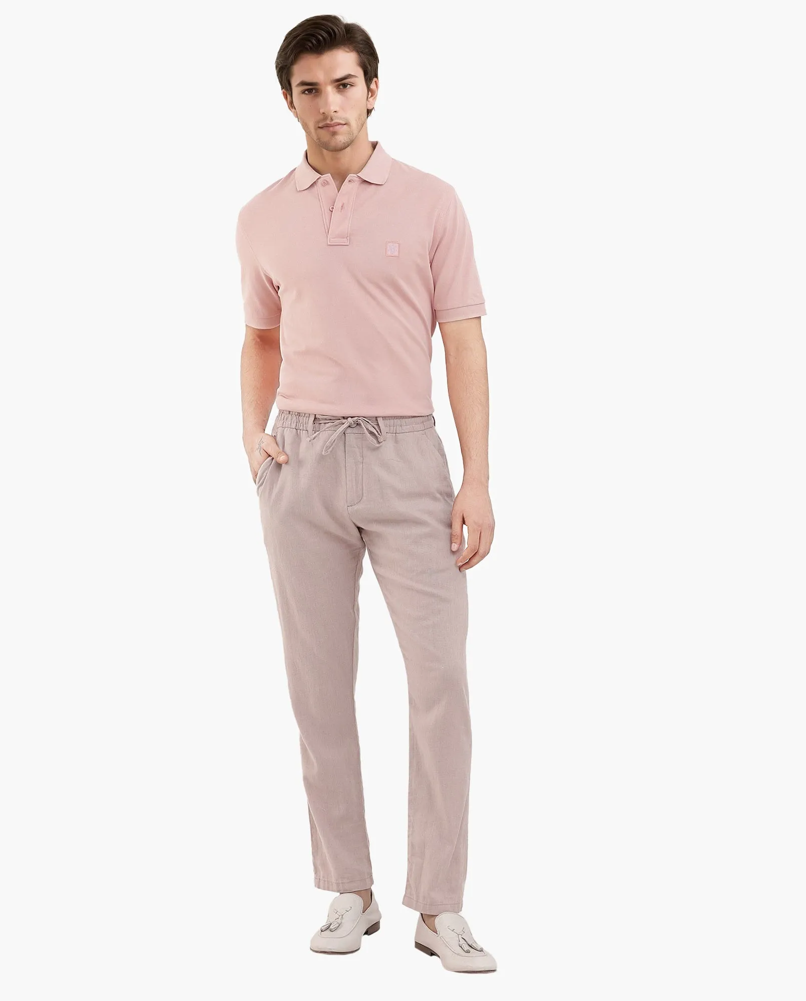 Rare Rabbit Mens Paret-Pastel Pastel Peach Short Sleeve Embroidered Logo Solid Polo T-Shirt