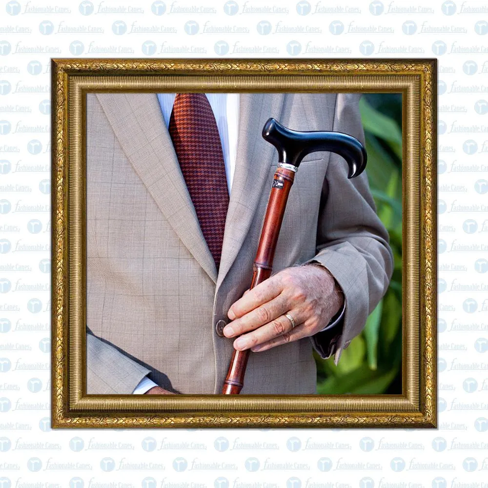 Scratch and Dent Black Beechwood Derby Walking Cane With Dark Bamboo Shaft and Silver Collar V3218