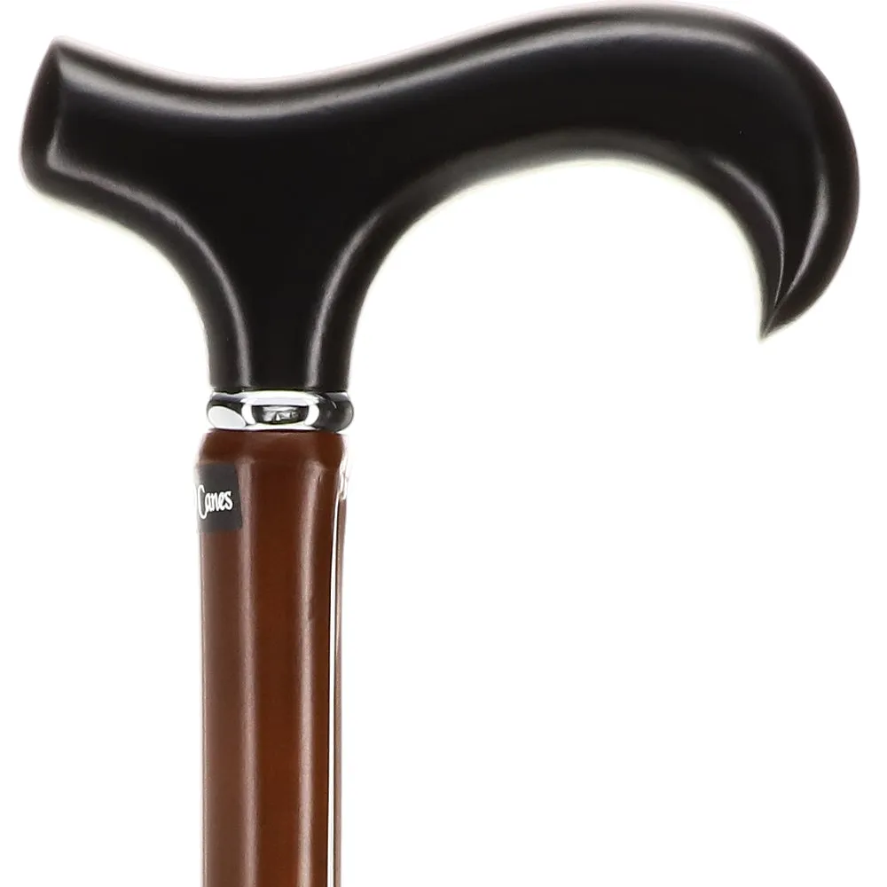 Scratch and Dent Black Beechwood Derby Walking Cane With Dark Bamboo Shaft and Silver Collar V3218