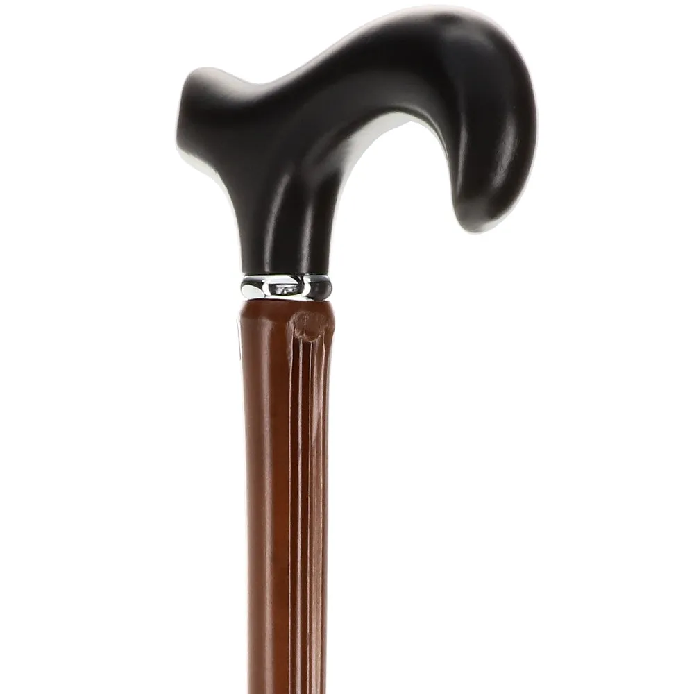 Scratch and Dent Black Beechwood Derby Walking Cane With Dark Bamboo Shaft and Silver Collar V3218