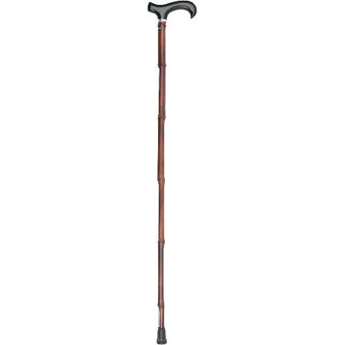 Scratch and Dent Black Beechwood Derby Walking Cane With Dark Bamboo Shaft and Silver Collar V3218