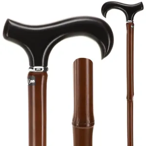 Scratch and Dent Black Beechwood Derby Walking Cane With Dark Bamboo Shaft and Silver Collar V3218