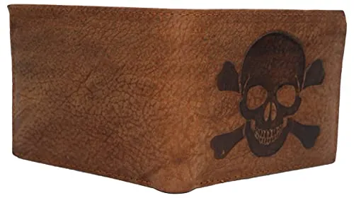Skull Bone Men's RFID Blocking Real Leather Bifold Trifold Wallet