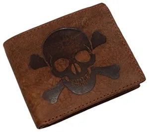 Skull Bone Men's RFID Blocking Real Leather Bifold Trifold Wallet