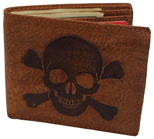 Skull Bone Men's RFID Blocking Real Leather Bifold Trifold Wallet