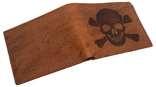 Skull Bone Men's RFID Blocking Real Leather Bifold Trifold Wallet