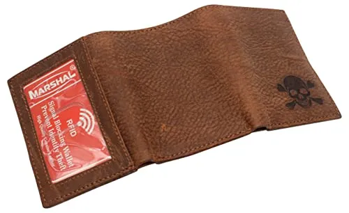 Skull Bone Men's RFID Blocking Real Leather Bifold Trifold Wallet