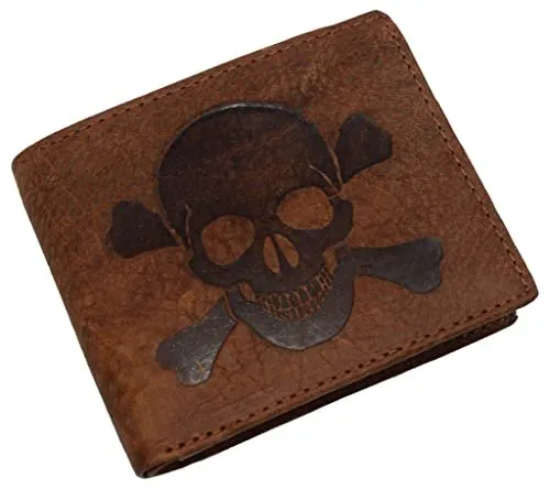Skull Bone Men's RFID Blocking Real Leather Bifold Trifold Wallet