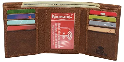 Skull Bone Men's RFID Blocking Real Leather Bifold Trifold Wallet
