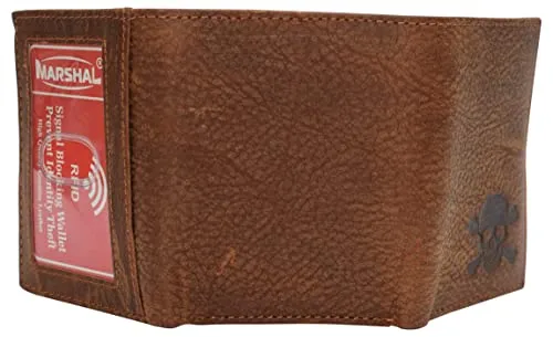 Skull Bone Men's RFID Blocking Real Leather Bifold Trifold Wallet