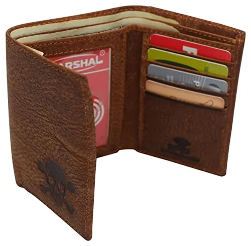 Skull Bone Men's RFID Blocking Real Leather Bifold Trifold Wallet