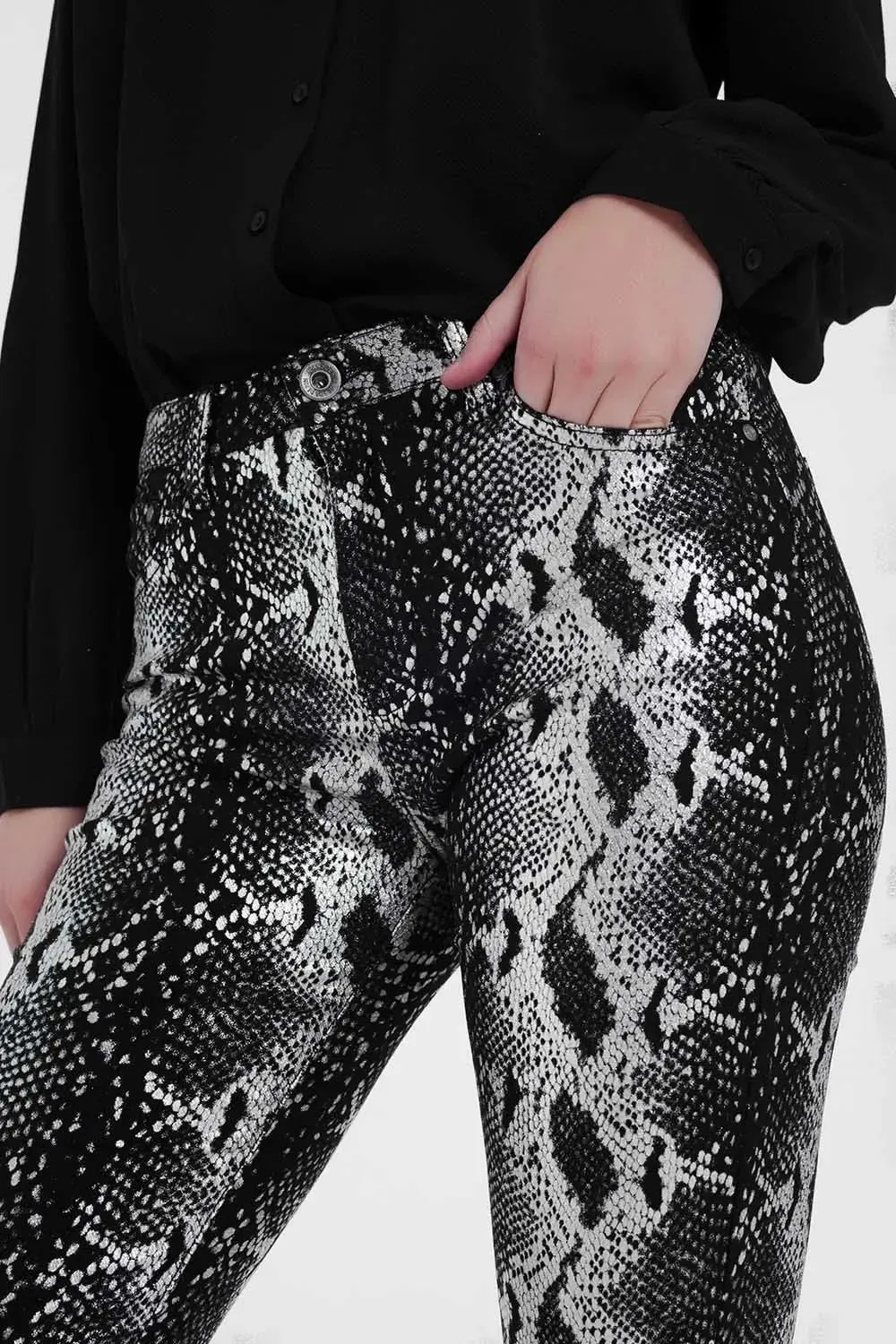 Sleek Shiny Black Stretchy Slim Fit Trousers