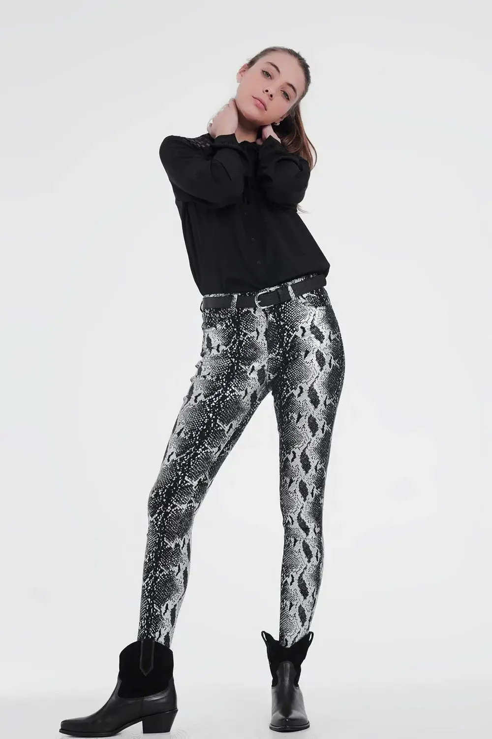 Sleek Shiny Black Stretchy Slim Fit Trousers
