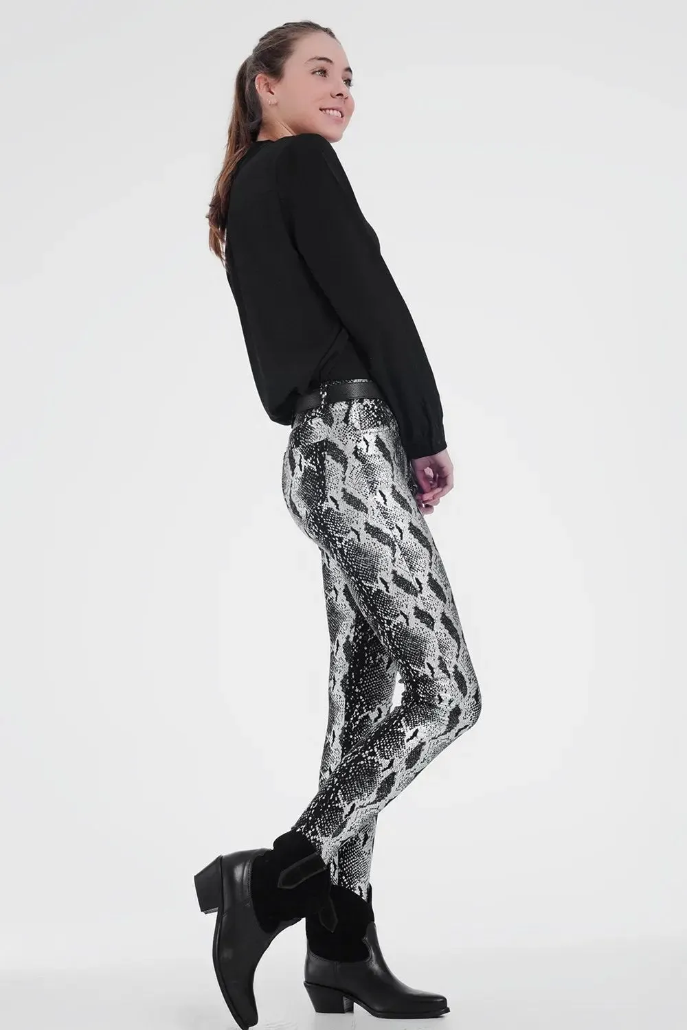 Sleek Shiny Black Stretchy Slim Fit Trousers