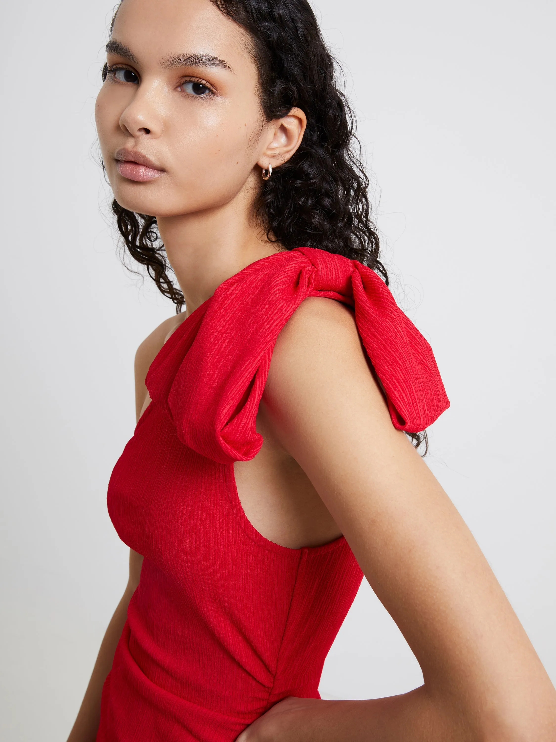 Sonya Ribbed Bow One Shoulder Dress