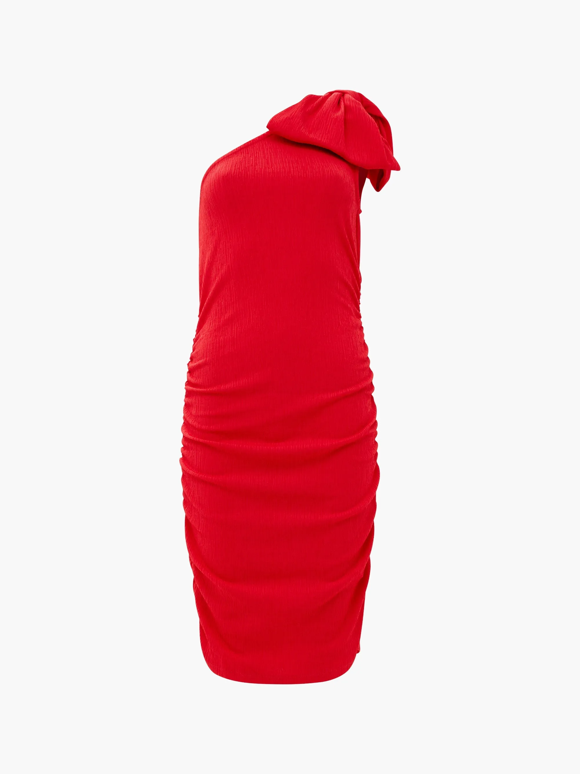 Sonya Ribbed Bow One Shoulder Dress