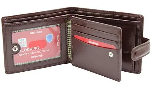 STARHIDE Gents RFID Blocking Smooth Genuine VT Leather Wallet With Coin Pocket and Id Window 1212 (Brown)