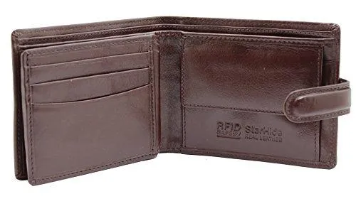 STARHIDE Gents RFID Blocking Smooth Genuine VT Leather Wallet With Coin Pocket and Id Window 1212 (Brown)