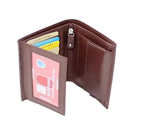 StarHide RFID Blocking Passcase Genuine Leather Handmade Wallet for Men Bifold Style Coin Wallet with 2 ID Holder 1105 Brown