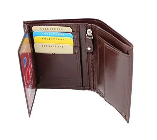 StarHide RFID Blocking Passcase Genuine Leather Handmade Wallet for Men Bifold Style Coin Wallet with 2 ID Holder 1105 Brown