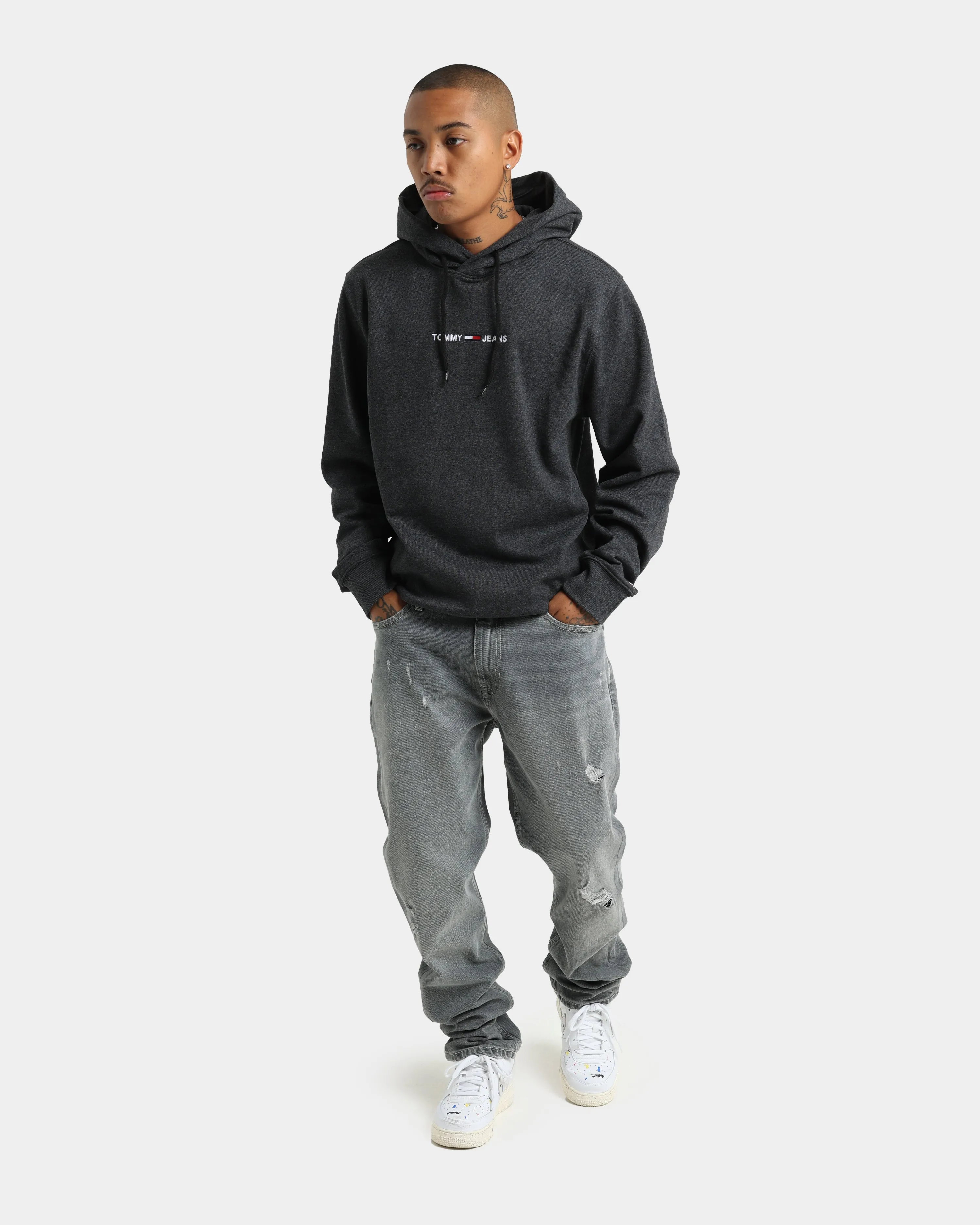 Tommy Jeans Straight Logo Hoodie Black