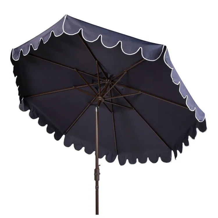 Venice Single Scallop 9 Ft Crank Outdoor Auto Tilt Umbrella - Navy/White