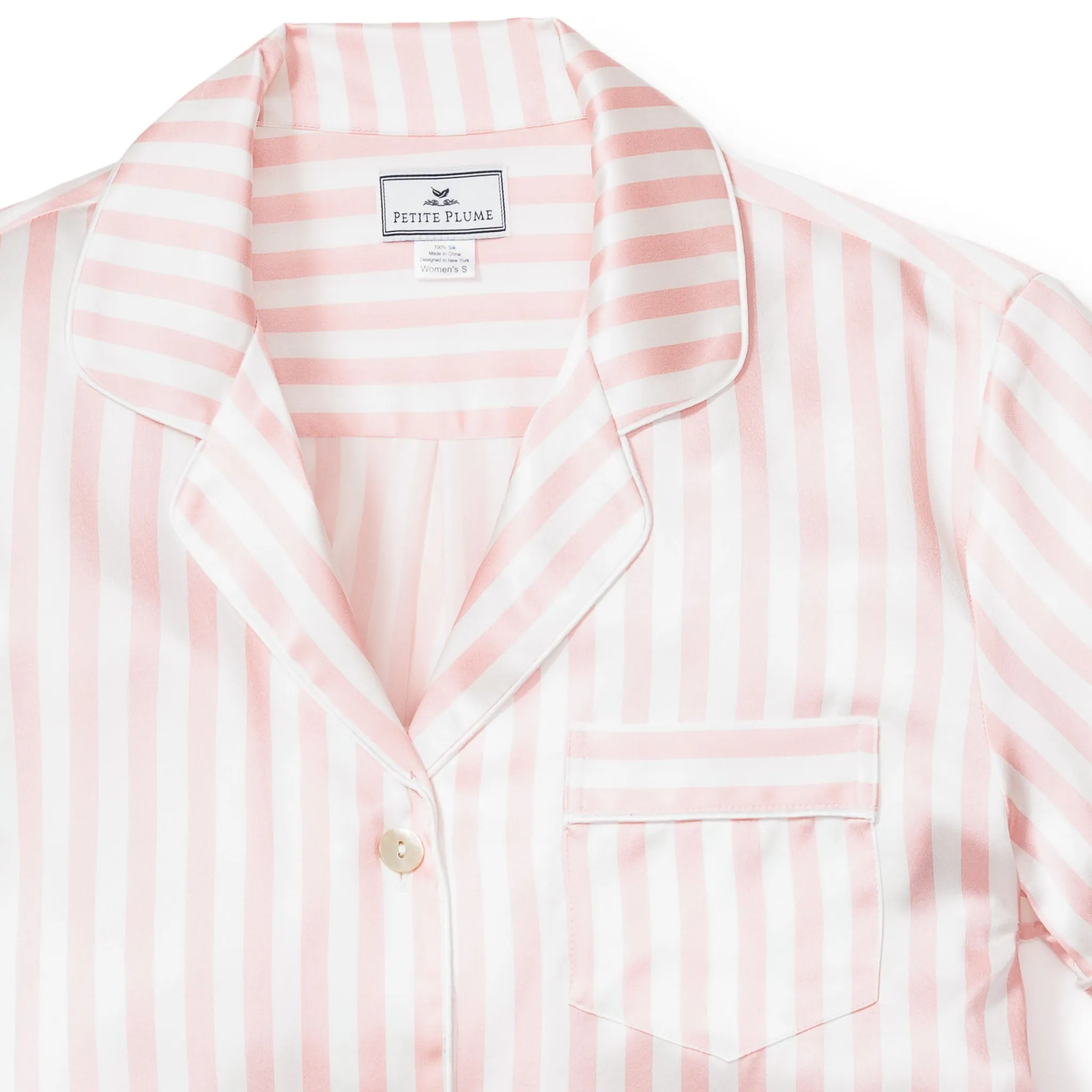 Women's Silk Pajama Short Set in Pink Stripe