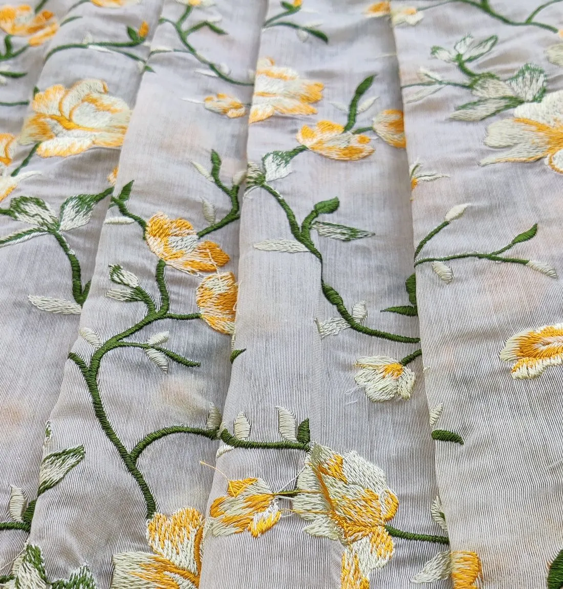 Yellow Floral Embroidered Chanderi Fabric (Wholesale)